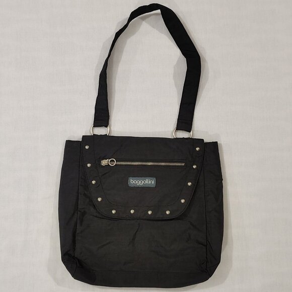 Baggallini Handbags - BAGGALLINI Studded Shoulder Tote Handbag Black Nylon Purse Light Weight Pockets